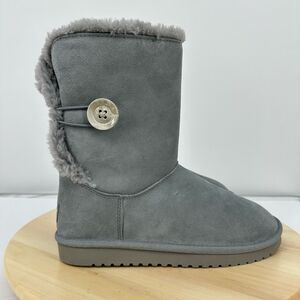 UGG KOOLABURRA Bailey Button Womens Grey Suede Winter Boots Classic Short US 7